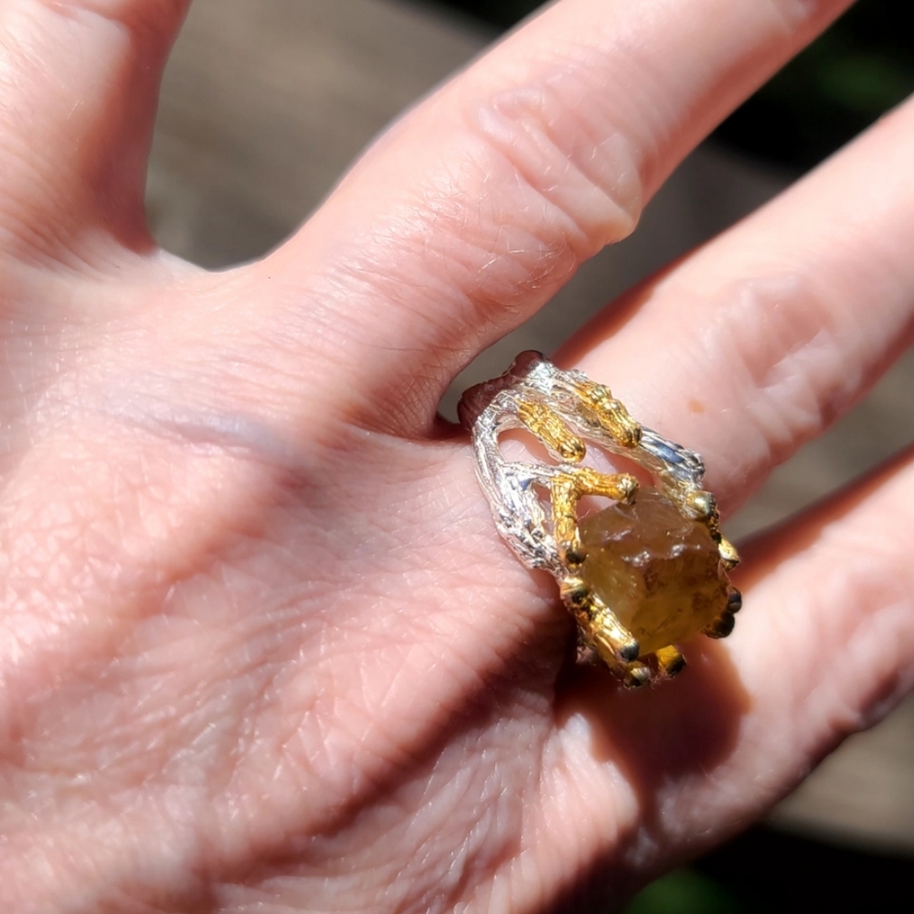 Large raw natural Citrine solitaire sterling ring sz 7 - Picture 7 of 12